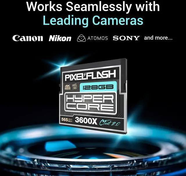 Alt view image 3 of 5 - 128GB PixelFlash CFast 2.0 Card 3600X HyperCore 565MB/s SATA3 VPG180 C Fast Card Compatible w/DSLR Cinematic Video & Photo Cams Lab Tested & Certified Flash Memory 128 GB 2025 Model