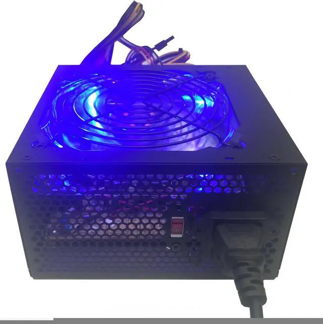 Alt view image 2 of 5 - SHARK TECHNOLOGY 750 Watt Quiet 120mm Blue LED Fan Black ATX 12V 2.0 PSU with All Braided Sleeving Cables and PCIe Power Connector Gaming PC System Power Supply