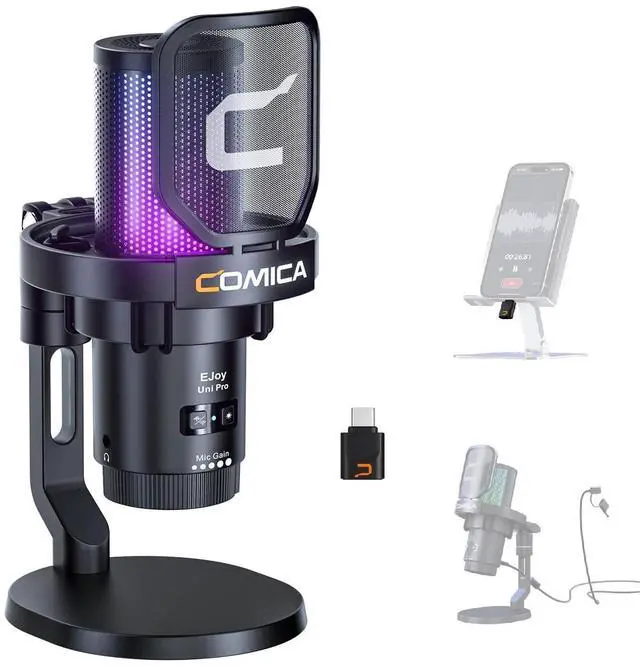 Main image of COMICA Ejoy Uni PRO(D) USB Wireless Gaming Microphone with Noise Cancellation, RGB Lights, Monitoring, Muting, Streaming Mic for Computer, PS5, PS4, Streaming, Podcast, Chat, Twitch, Discord