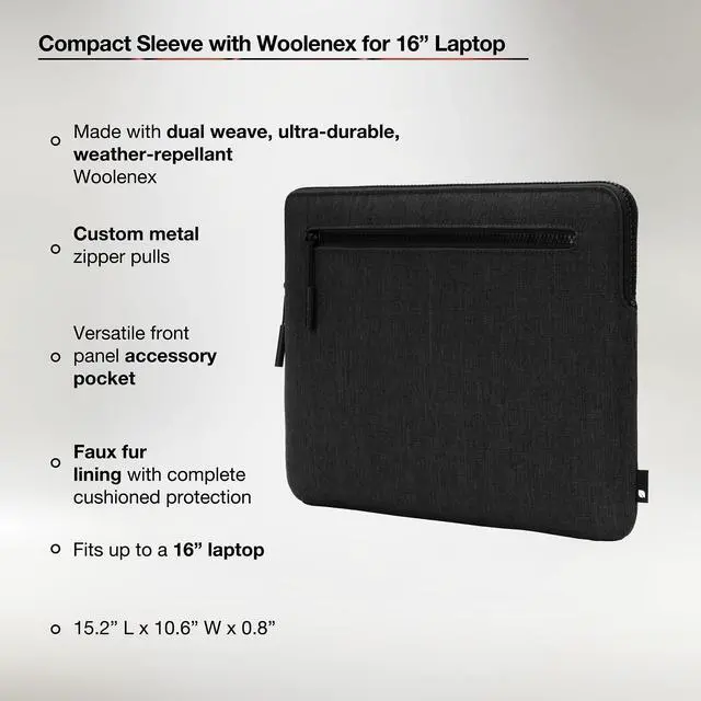 Alt view image 3 of 5 - Incase Compact Laptop Sleeve with Woolenex - 16" MacBook/Laptop and iPad/Tablet Sleeve, Computer Case and Cover, Lightweight, Weather Resistant, with Slip Pocket for Accessories - Graphite