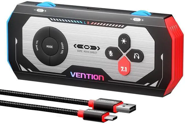 Main image of VENTION USB External Sound Card Gaming DAC AMP- 7.1 Virtual Surround Sound Blaster with USB C Cable, 24 Bit -192 KHz, RGB Light Mode, Audio Amplifier for PS5 4 Xbox Nintendo Switch PC Headset