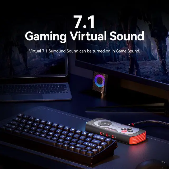 Alt view image 3 of 5 - VENTION USB External Sound Card Gaming DAC AMP- 7.1 Virtual Surround Sound Blaster with USB C Cable, 24 Bit -192 KHz, RGB Light Mode, Audio Amplifier for PS5 4 Xbox Nintendo Switch PC Headset