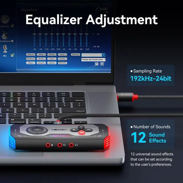 Alt view image 4 of 5 - VENTION USB External Sound Card Gaming DAC AMP- 7.1 Virtual Surround Sound Blaster with USB C Cable, 24 Bit -192 KHz, RGB Light Mode, Audio Amplifier for PS5 4 Xbox Nintendo Switch PC Headset