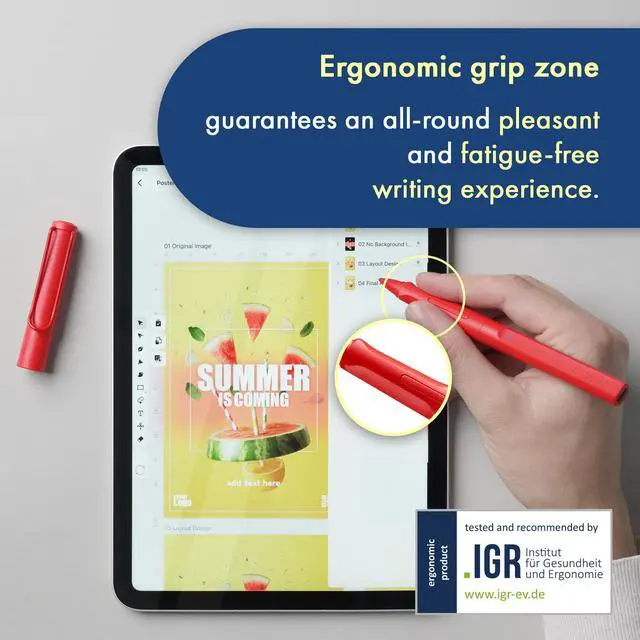 Alt view image 5 of 5 - LAMY Safari Note+ red iPad Pen - Stylus Pen with Palm Rejection, tilt Sensitivity & Ergonomic Grip - Compatible with Various iPad Models & Generations - up to 10 Hours Battery Life