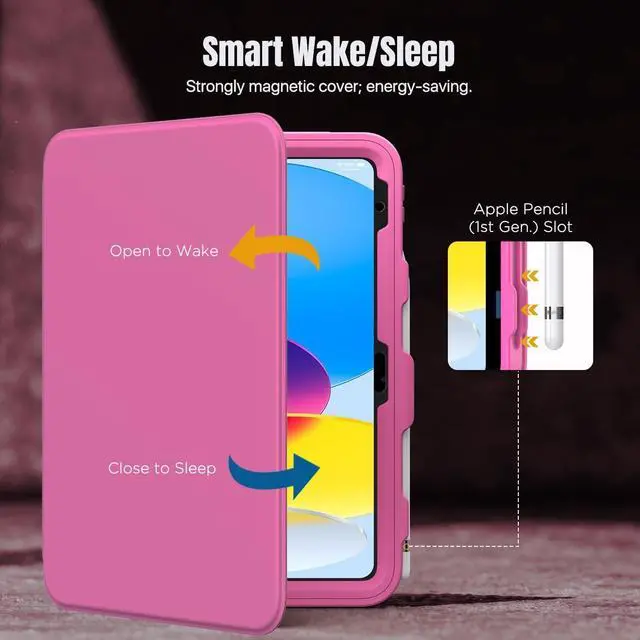 Alt view image 5 of 5 - MoKo for iPad 11-inch (A16) 11th Generation Case 2025/ iPad 10th Generation Case with Pencil Holder 2022 10.9 inch, Built-in Screen Protector Clear Back, Multi Angle Viewing Stand, Magenta