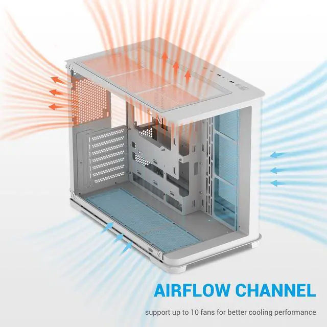 Alt view image 3 of 5 - SAMA V60 Mid-Tower White PC Case, Curved Tempered Glass, 7 Pre-Installed ARGB PWM Fans and Fan Hub, USB Type-C, ATX/MATX/ITX Back-Connect Support, 360mm AIO Compatible, High Airflow Design