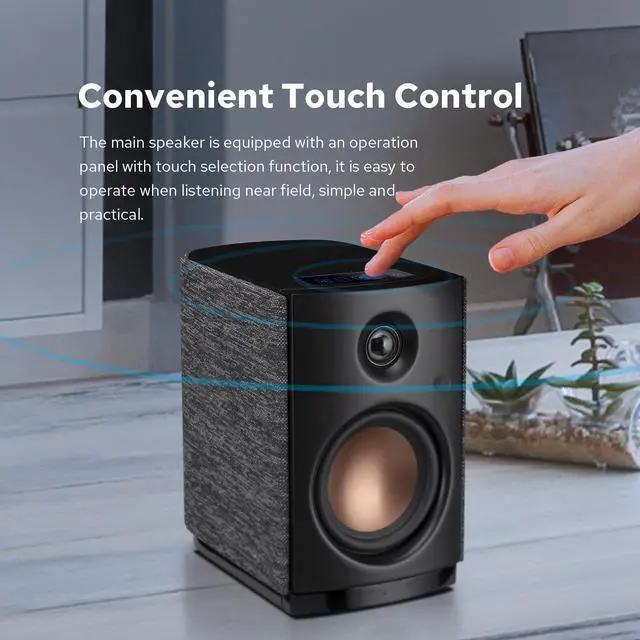 Alt view image 5 of 5 - HiVi-Swans OS-10 HiFi Stereo Speakers, Bluetooth 5.0 Active Computer Bookshelf Speakers - 4'' Dynamic Woofer, Powered Desk Speakers 62w RMS with Touch Control for PC/Phone/TV/Monitor (Pair)