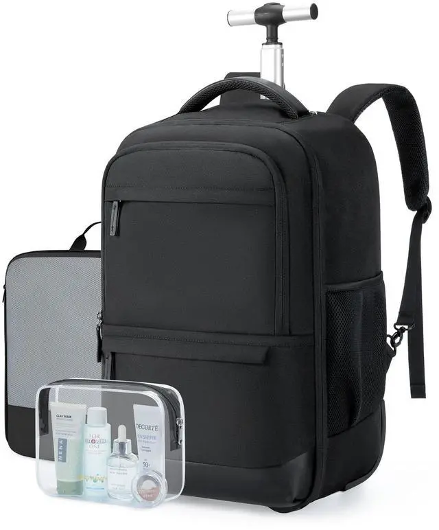 Main image of BAGSMART Rolling Travel Backpack, Water-Resistant Travel Laptop Backpacks with Wheels for Adults, 17 Inch Large Roller College Backpack Luggage Carry on with 2 Packing Cubes, Black