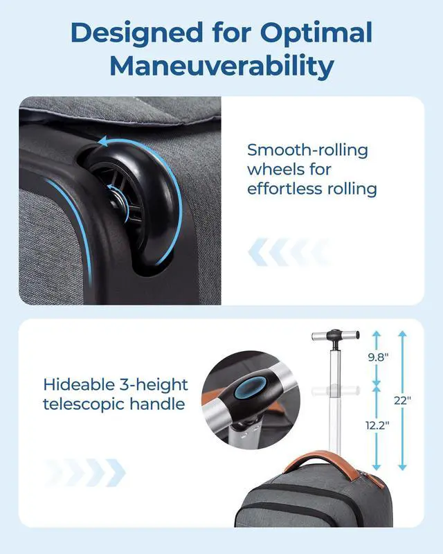 Alt view image 5 of 5 - BAGSMART Rolling Travel Backpack, Water-Resistant Travel Laptop Backpacks with Wheels for Adults, 17 Inch Large Roller College Backpack Luggage Carry on with 2 Packing Cubes, Black