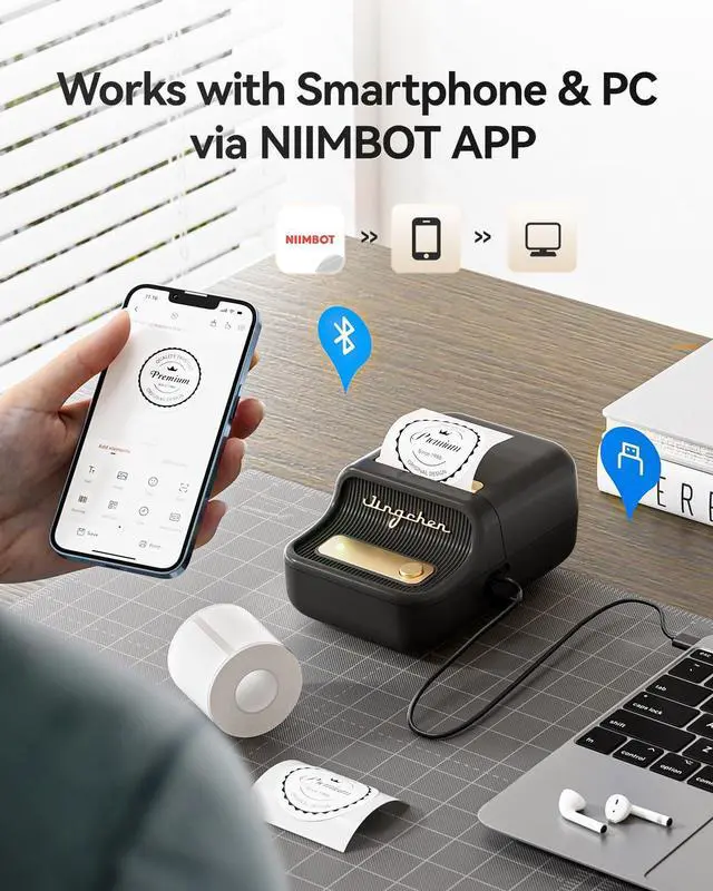 Alt view image 3 of 5 - NIIMBOT B21 Label Maker, 2 Inch Portable Thermal Label Printer, Label Maker Machine with Tape, Compatible with Android, iOS & PC,Labeling for Home Storage Office and Small Business,Black