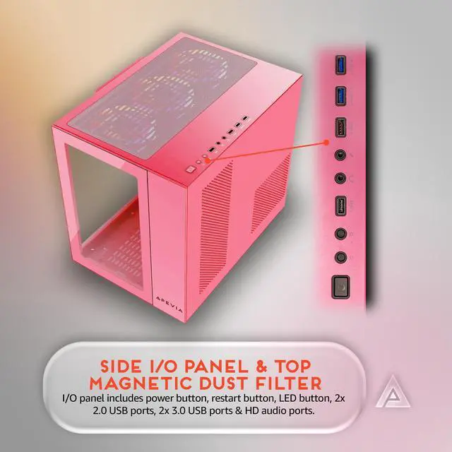 Alt view image 5 of 5 - Apevia Prism-Elite-PK Prism Elite Mid Tower ATX Gaming PC Cube Case w/ 7X 120mm PWM ARGB Fans, 366 RGB Modes, Dual Tempered Glass Panels, 360mm Radiator Support, 2X USB3.0, 2X USB 2.0, Pink