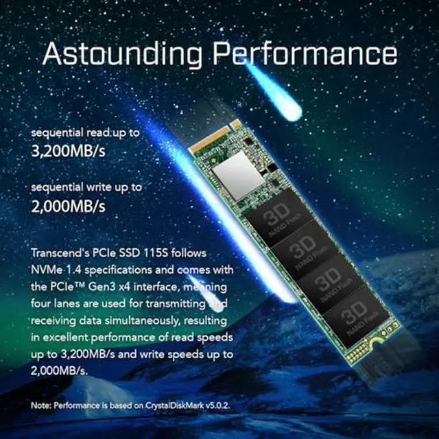 Alt view image 3 of 5 - Transcend 500GB MTE115S M.2 2280 PCIe Gen3x4 SSD, Single Side, NVMe Internal Solid State Drive, Low-Power Consumption - TS500GMTE115S