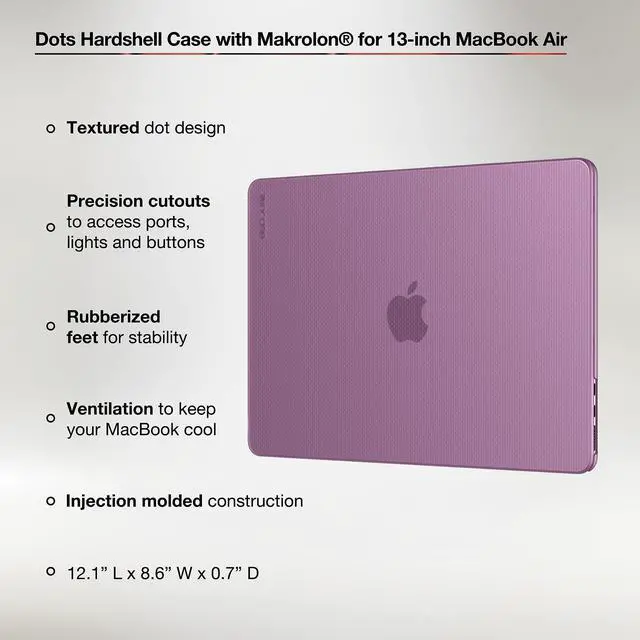 Alt view image 3 of 5 - Incase Dots Hardshell with Makrolon(r) - MacBook Air 13 inch Case - 2025, 2024, 2023, 2022, M4, M3, M2 - MacBook Case, Laptop Cover, Protective Hard Shell, Scratch Resistant, Lightweight - Ice Pink