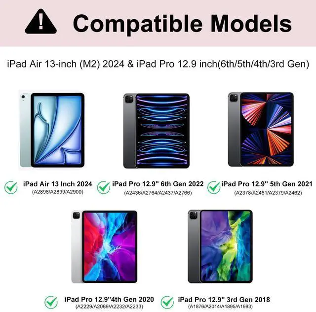 Alt view image 2 of 5 - BORIYUAN iPad Air 13 inch Case with Keyboard (M2, 2024), Detachable Wireless Bluetooth Keyboard, Slim Folio Cover with Pen Holder for iPad 12.9" 6th 2022/5th 2021/4th 2020/3rd 2018, Auto Sleep/Wake