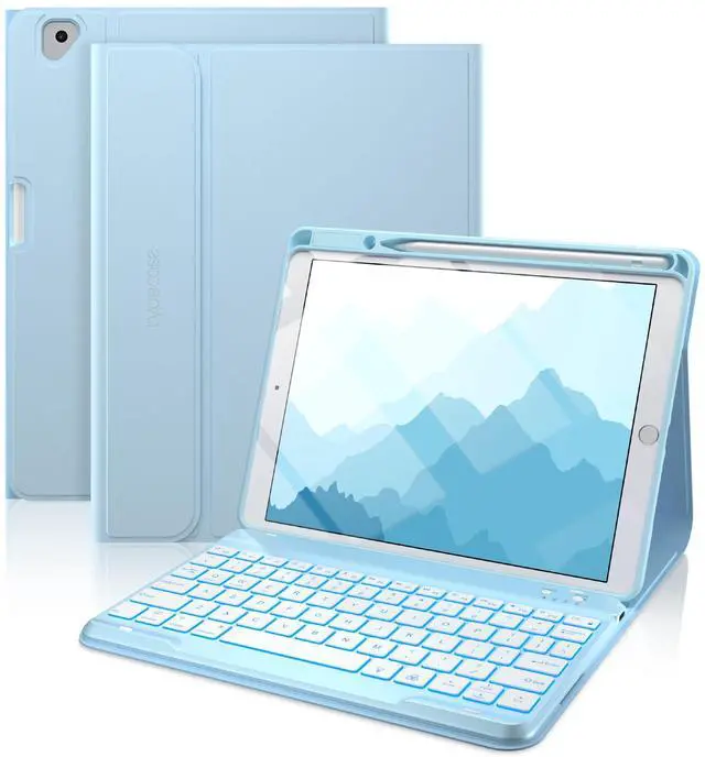 Main image of typecase Folio iPad 9th Generation Case with Keyboard 10.2 Inch - Backlit Detachable Slim Cover with Pencil Holder, Compatible with iPad 8th/7th Gen, Pro 10.5, Air 3rd Gen (Sky Blue)