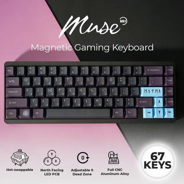 Alt view image 2 of 5 - Mechkeys VARMILO Muse65 Wired Magnetic Switches Keyboard Rapid Trigger, Gaming Keyboard Full CNC Metal Case and UV Mirror Glass Back for FPS Player (As Gard, ANSI Layout with Magnetic Jade Pro Switch)