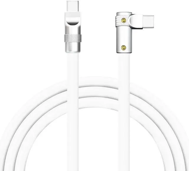 Main image of chubbycable FlexElbow Pro - 90 Degree Design 240W Fast Charge Cable Ultra-Thick Silicone Right Angle USB C Cable Phone Tablets Charging Cord, White, Type-C to Type-C, 9.8FT
