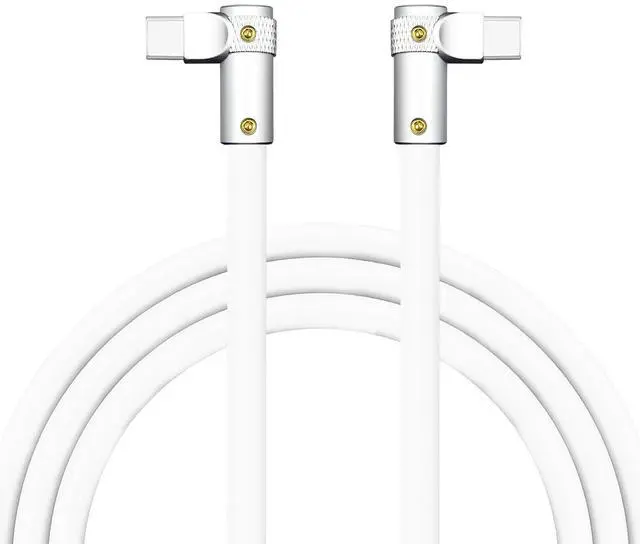 Main image of chubbycable FlexElbow Pro - 90 Degree Design 240W Fast Charge Cable Ultra-Thick Silicone Right Angle USB C Cable Phone Tablets Charging Cord, White, Double Elbow Type C to Type C, 9.8FT
