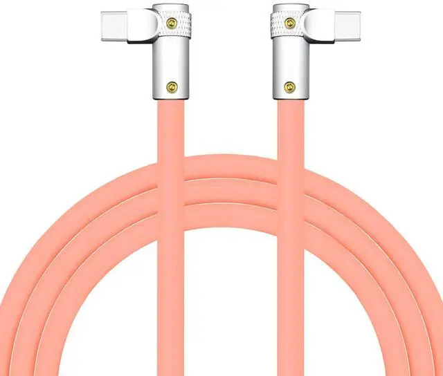 Main image of chubbycable FlexElbow Pro - 90 Degree Design 240W Fast Charge Cable Ultra-Thick Silicone Right Angle USB C Cable Phone Tablets Charging Cord, Pink, Double Elbow Type C to Type C, 6.6FT