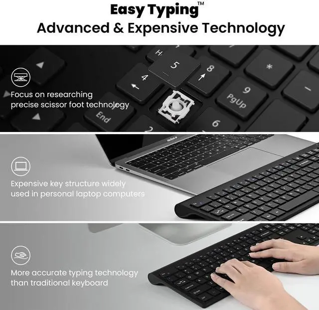 Alt view image 2 of 5 - cimetech Wireless Keyboard and Mouse Combo, 2.4G USB Full Size Wireless Computer Keyboard and Adjustable Mouse for Computer/Laptop/PC/Mac/Windows - Black