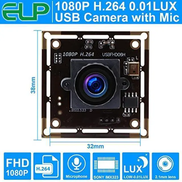 Alt view image 2 of 4 - ELP USB Camera Low Light 2MP 1080P Sony IMX323 Sensor USB Camera Module with Microphone,2.1mm Wide Angle Lens Embedded Webcam Board,0.01Lux H.264 High Speed Industrial USB Computer Camera for Laptop