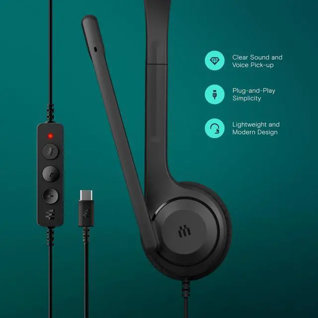 Alt view image 3 of 5 - C1 Single-Side USB-C Mono Headset - Unmatched Clarity with Noise-Cancellation, Lightweight Comfort for Professional Use, Chromebook Certified for Optimal Functionality