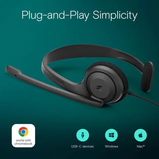 Alt view image 4 of 5 - C1 Single-Side USB-C Mono Headset - Unmatched Clarity with Noise-Cancellation, Lightweight Comfort for Professional Use, Chromebook Certified for Optimal Functionality