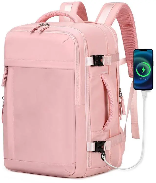 Main image of ASKSKY Women's Casual Daypack Backpacks, Carry On Travel Backpack Flight Approved, Expandable Multiple Compartments Laptop Backpack Pink