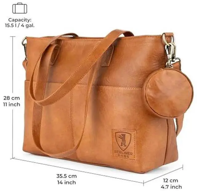 Alt view image 3 of 5 - BERLINER BAGS Vintage Genuine Leather Handbag Julia, Large Tote Bags for Women, Computer Bag for Laptop, Work Bag - Brown