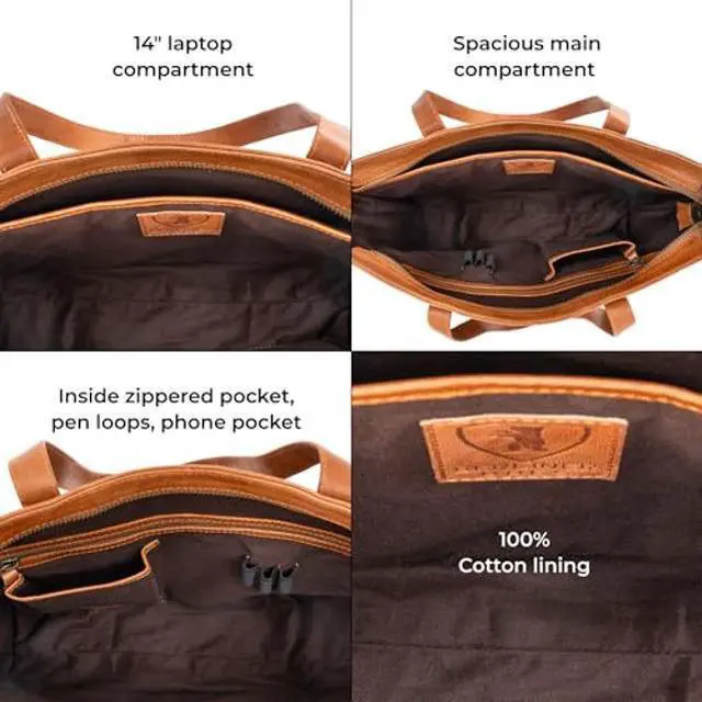 Alt view image 5 of 5 - BERLINER BAGS Vintage Genuine Leather Handbag Julia, Large Tote Bags for Women, Computer Bag for Laptop, Work Bag - Brown