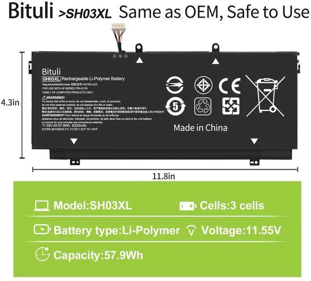 Alt view image 2 of 5 - Bituli 57.9Wh SH03XL 859356-855 Battery for HP Spectre X360 13-AC0XX 13-AC033DX 13-AC023DX 13-AC013DX 13-AC063DX 13-AC052NA 13-W0XX 13-W063NR 13-W013DX 13T-AB000 HSTNN-LB7L 859026-421 CN03XL