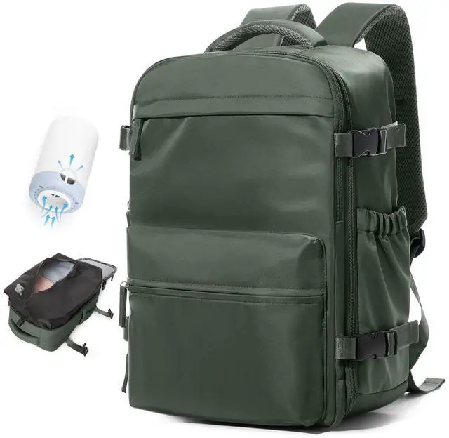 Main image of Vacuum Travel Backpack with Pump for Women, Personal Item Carry on Vacpack Backpacks Flight Approved 18x14x8 inches for Men,Laptop Waterproof Work Compression bags Casual Daypack,BrownGreen