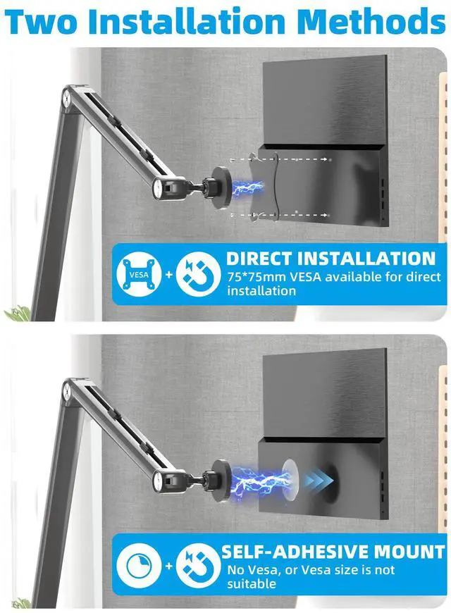 Alt view image 2 of 5 - Feising Portable Monitor Arm Magnetic Vesa Mount - 360deg Swivel Compatible with 10 10.1 10.5 11 11.6 12 12.5 13.3 13.4 14 15.6 17 17.3 18 18.5 inch Monitor 75x75mm VESA Quick Release FS07D