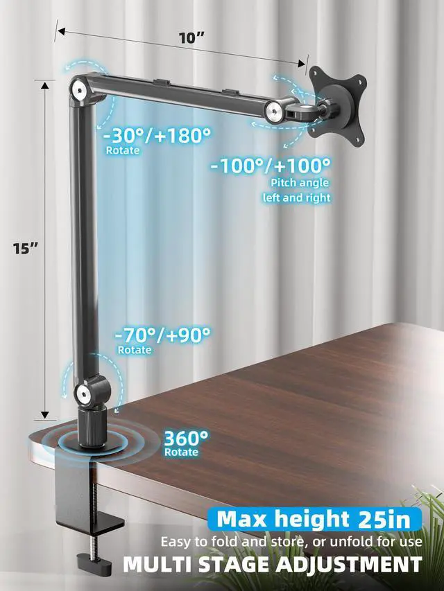 Alt view image 4 of 5 - Feising Portable Monitor Arm Magnetic Vesa Mount - 360deg Swivel Compatible with 10 10.1 10.5 11 11.6 12 12.5 13.3 13.4 14 15.6 17 17.3 18 18.5 inch Monitor 75x75mm VESA Quick Release FS07D