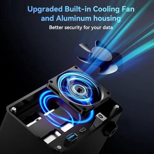 Alt view image 4 of 5 - CENMATE Aluminum Dual Bay 10Gbps Hard Drive Enclosure with Cooling Fan for 2.5"/3.5" SATA HDD/SSD with USB A/C 3.2 Gen 2, Support Hot Swappable, Daisy Chain Expansion, Tool-Free, DAS(NO RAID/NAS)