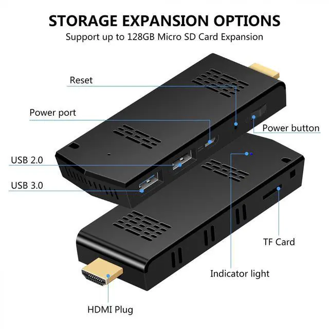 Alt view image 3 of 5 - AIOEXPC Mini Computer Stick with Atom Z8350 & Windows 10 Pro PC Stick 128GB ROM 4GB RAM Support Auto-on After Power Failure, 4K HD,Dual Band WiFi 2.4G/5G, Bluetooth 4.2
