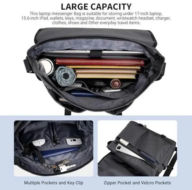 Alt view image 3 of 5 - WITZMAN Messenger Bag for Men Crossbody Large Lightweight Satchel Bag Nylon Shoulder Bag with 15.6 inch Laptop(B701 Silvery Grey)