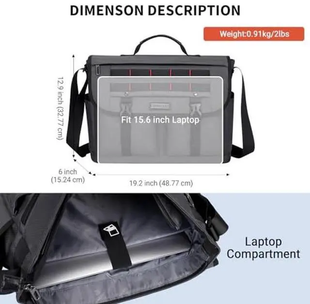 Alt view image 5 of 5 - WITZMAN Messenger Bag for Men Crossbody Large Lightweight Satchel Bag Nylon Shoulder Bag with 15.6 inch Laptop(B701 Silvery Grey)