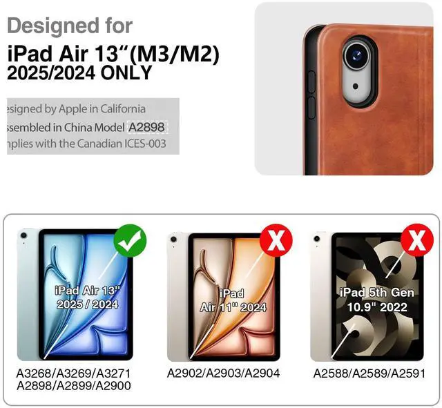 Alt view image 3 of 5 - Antbox for iPad Air 13 Inch Case 2025 M3 /2024 M2, Built-in Pencil Holder, Fully Supports Pencil Pro and Pencil (USB-C), Auto Sleep/Wake Function PU Leather iPad Air 13'' Cover (Brown)
