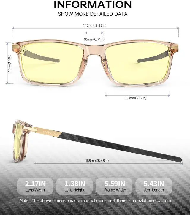 Alt view image 4 of 5 - ANYLUV Blue Light Blocking Glasses for Men/Women Upgraded Carbon Fiber Temples Glasses Anti Eyestrain & Gaming Protection