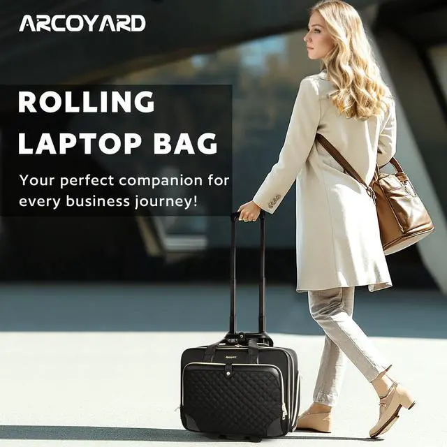 Alt view image 2 of 5 - Rolling Laptop Bag Women, Rolling Briefcase for Women with Waterproof Pocket, 17.3 Inch Computer Bag for Women, Underseat Carry On Luggage with Wheels for Work Travel Business, Lightweight Black