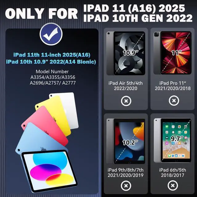 Alt view image 2 of 5 - Grifobes Case for iPad 11-inch (A16) 2025 / iPad 10th Generation 2022(10.9 inch), Heavy Duty Military Grade Shockproof Rugged Cover with Stand/Pencil Holder for i Pad 11th / 10 Gen (Hot Pink)