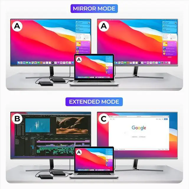 Alt view image 5 of 5 - Ascrono External Graphics Adapter | Dual Monitor Adapter for Apple MacBook M1 and M2 | Extend or Mirror Screen to Dual 4K HDMI Monitor | Perfect Accessory for M1 or M2