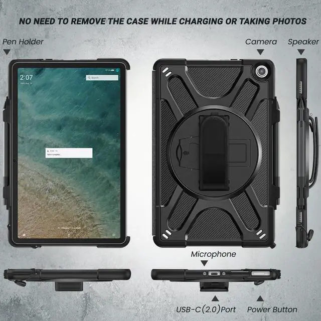 Alt view image 5 of 5 - DreamerX for  Kindle Fire Max 11 13th Generation Case 2023, Heavy Duty Rugged Shockproof Case with Rotating Stand Hand Strap Shoulder Strap Pen Holder, Compatible with Type Cover Keyboard, Black