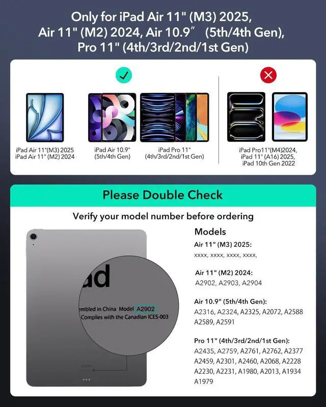 Alt view image 2 of 5 - ESR iPad Air 11 Inch Case with Keyboard (M3/M2, 2025/2024) & iPad Pro 11/Air 5th/4th Gen Keyboard, Easy-Set Magnetic Stand, Portrait/Raised Modes, with Removable Protective Case, Purple
