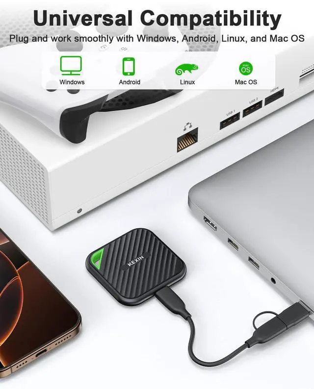 Alt view image 4 of 5 - KEXIN 2TB Portable SSD USB C External SSD Up to 2000MB/s External Solid State Drive USB 3.2 Gen 2x2 Type-C Portable Solid State Drive for PC Mac Game Console