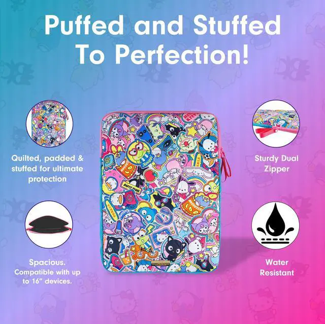 Alt view image 3 of 5 - Sonix x Sanrio | Puffy Laptop Sleeve | 15-16 Inch, Quilted Pillow Puffer Laptop Carrying Case, Computer Sleeve | Hello Kitty & Friends Stickers