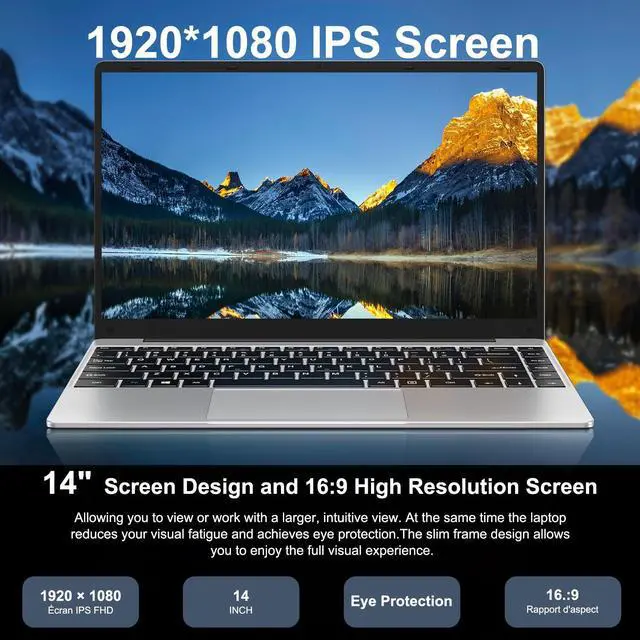 Alt view image 3 of 5 - bvate 14" Laptop Win 11 256GB SSD Up to 1TB SSD Expand Celeron N4020 Up to 2.8Ghz Dual-Core Processor 6GB DDR4 1920x1080 FHD Dual WiFi BT4.2 with Webcam Keyboard Protect Flim for Business-Silver