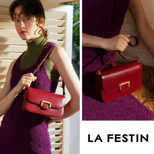 Alt view image 2 of 5 - LA FESTIN Small Leather Shoulder Bag for Women - Designer Crossbody Handbag Satchel Purse with Strap for Everyday Use(Red)