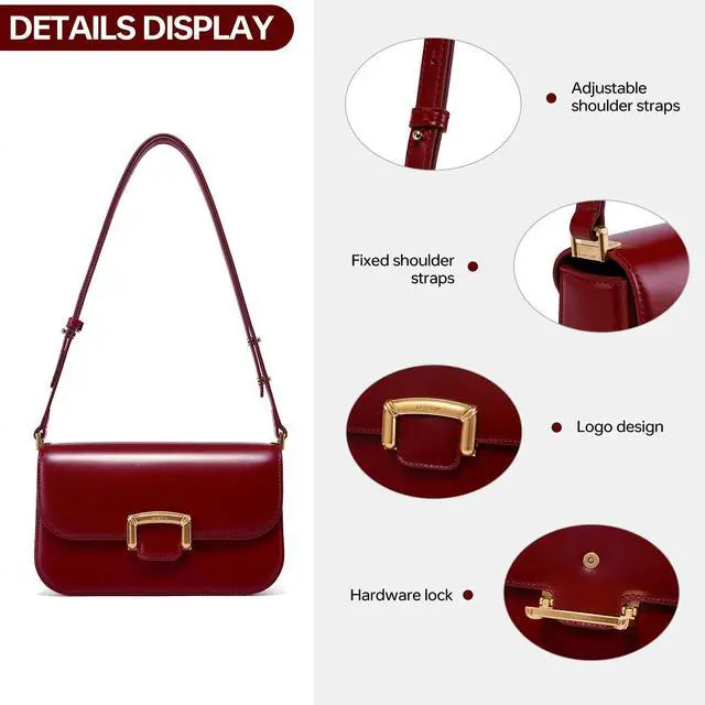 Alt view image 5 of 5 - LA FESTIN Small Leather Shoulder Bag for Women - Designer Crossbody Handbag Satchel Purse with Strap for Everyday Use(Red)